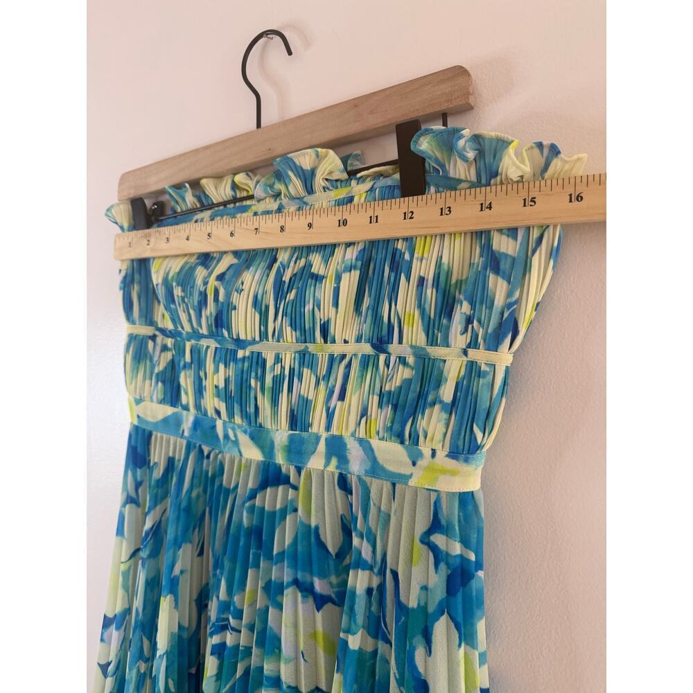 AMUR Scottie Pleated Blue Floral Strapless Midi Garden Party Dress Sz 4 NWOT - Picture 7 of 9